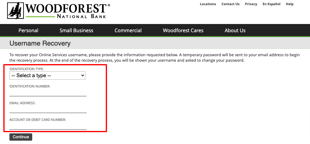 Woodforest-Login user name