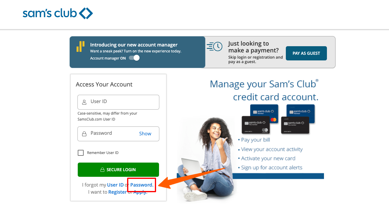 sam’s club credit card forgot password