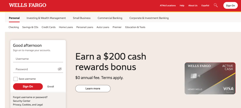 Wells Fargo Login at www.wellsfargo.com