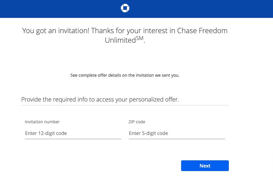 Chase Freedom Unlimited apply with code