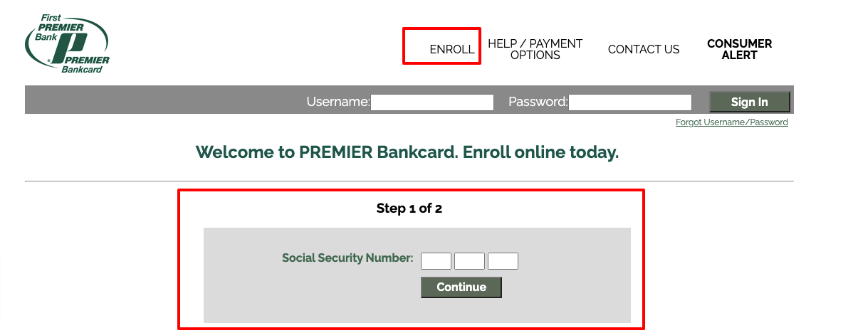Premier Bank Card Online Enroll