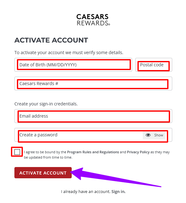 Activate Your Caesars Rewards Visa Credit Card online