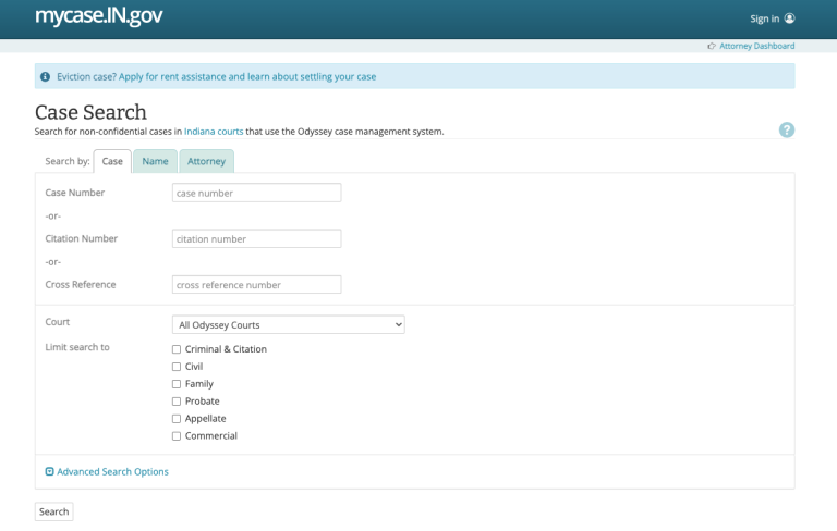 Indiana MyCase Search at mycase.in.gov