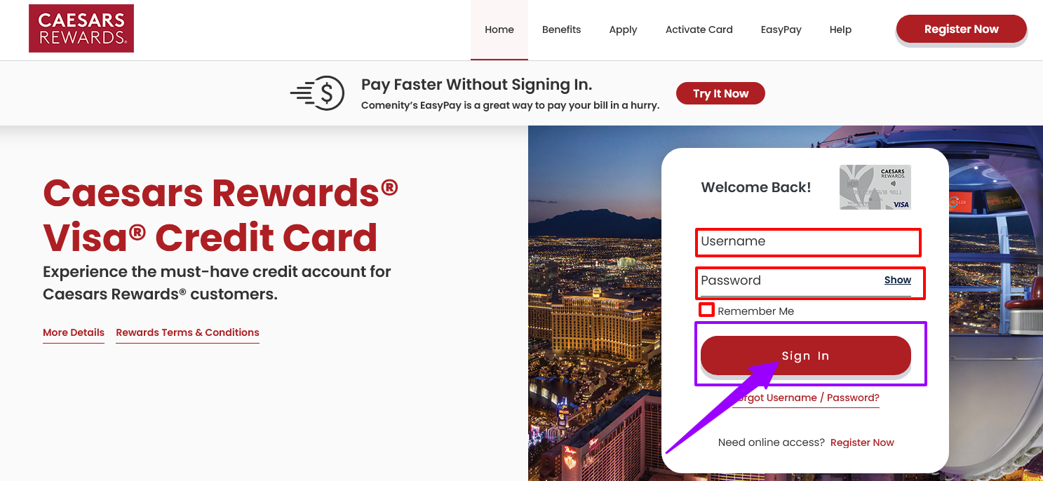 How to Access the Caesars Rewards Visa Credit Card online