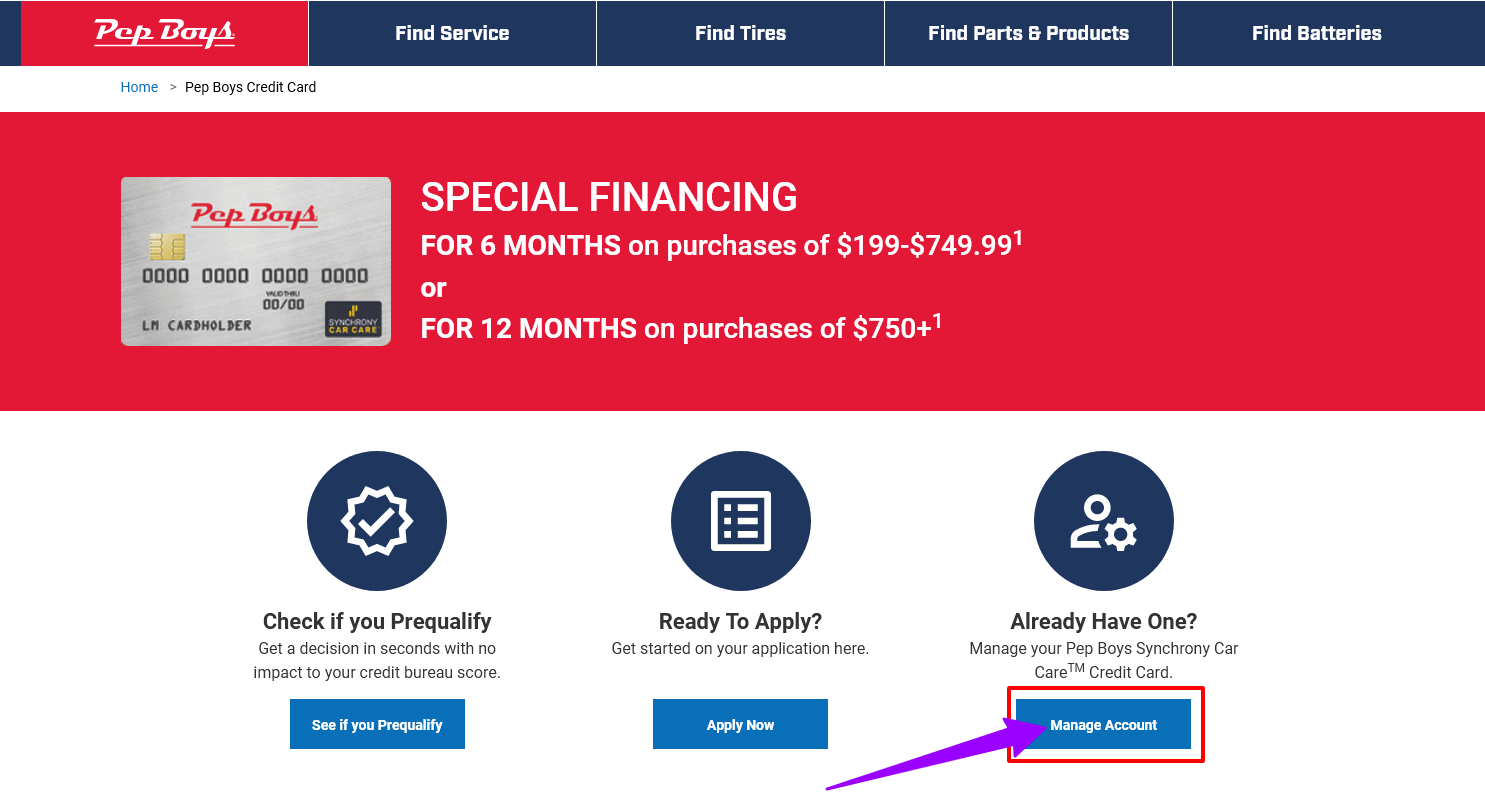 How to Login Pep Boys Credit Card