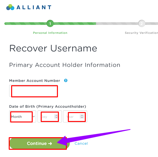 How to Recover Alliant Credit Union username with member account number