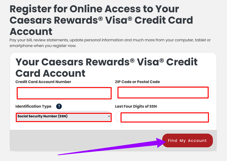 How to Register for Caesars Rewards Visa Credit Card Online Access online
