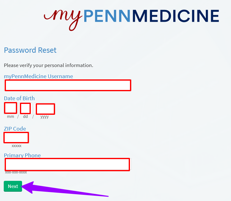 Password of the MyPennMedicine Online Account