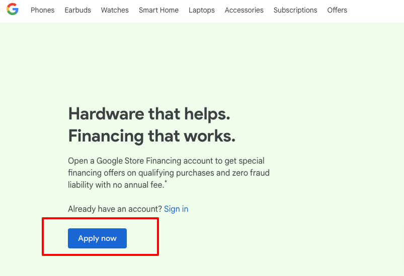 Apply for google Store Financing