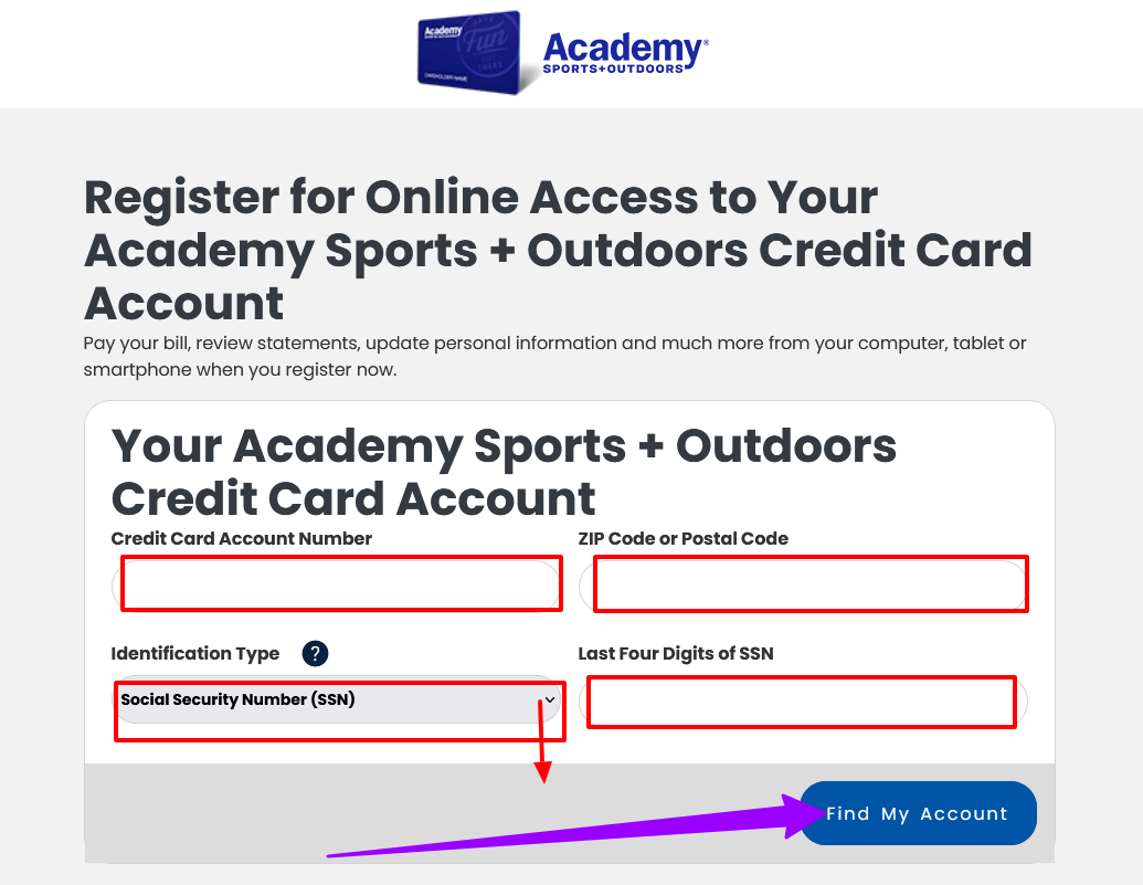 How to Register for Academy Credit Card Account online