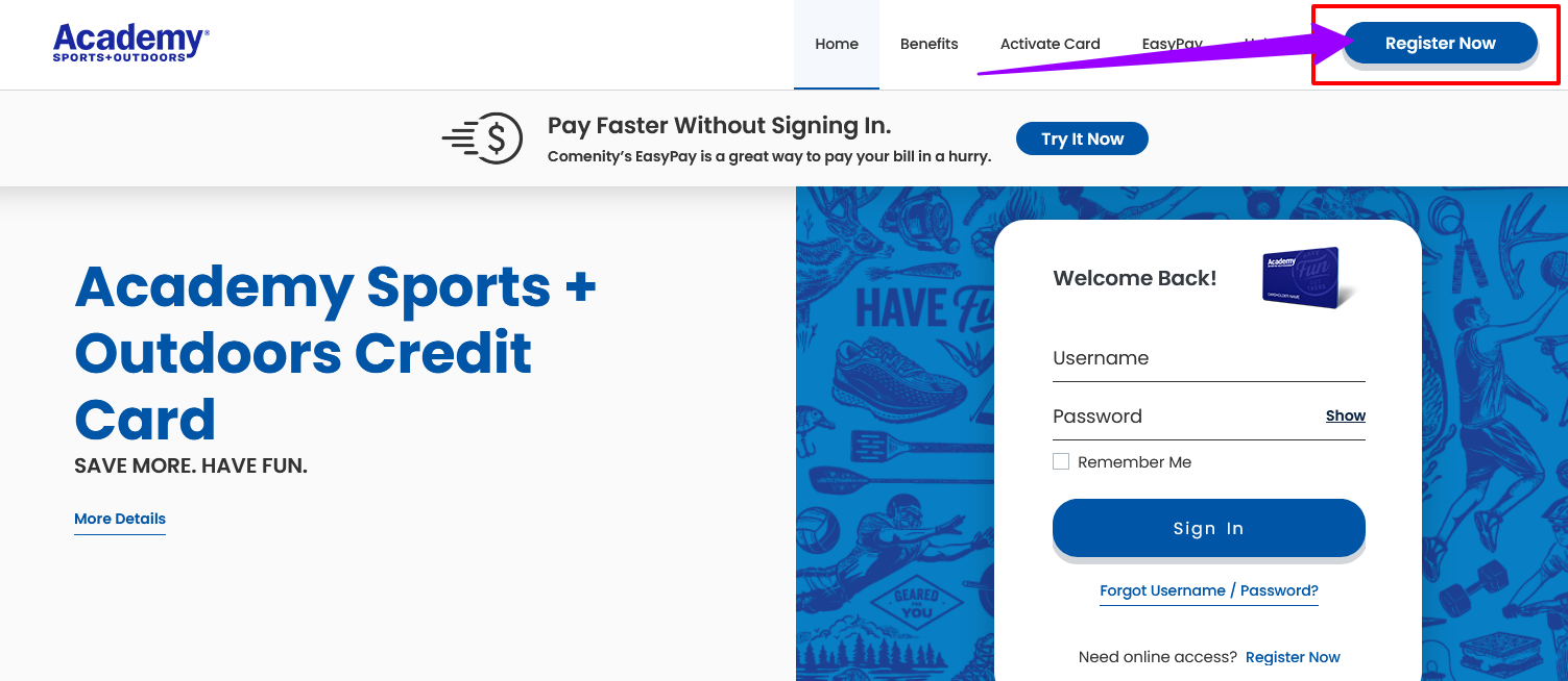 How to Register for Academy Credit Card Account
