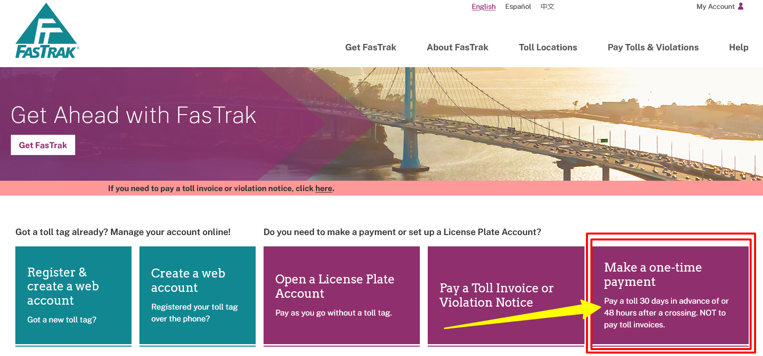 Make the Bay Area FasTrak Payment