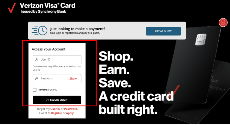 Verizon Credit Card Login at verizonvisacard.syf.com