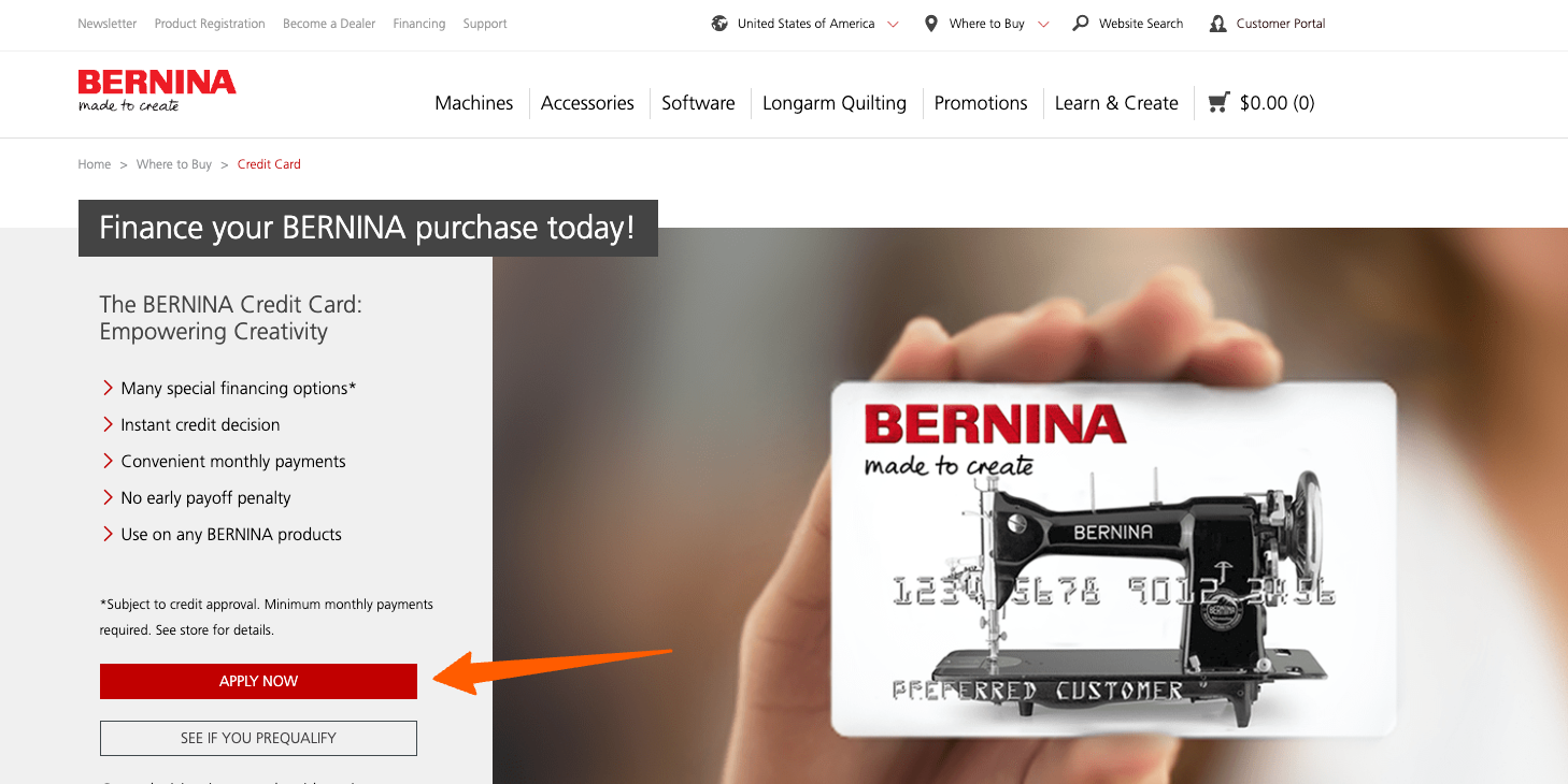 Apply for Bernina Credit Card