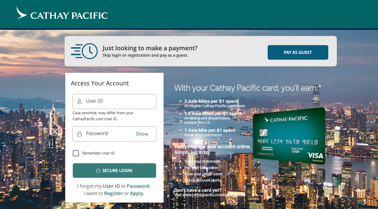 Cathay Pacific Credit Card Login process